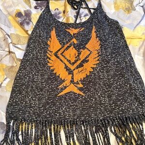 Black and Orange Fringe Tank Top